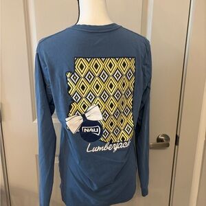 NAU lumberjacks college blue long sleeve graphic back tee size M